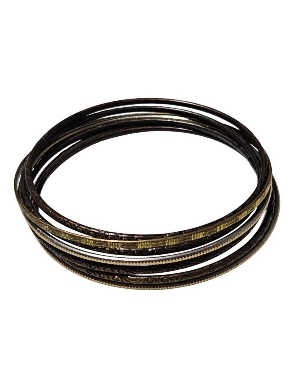 Vintage Mixed Metal Bangle Bracelets Intricate Patterns Retro 80s 90s Set Of 7